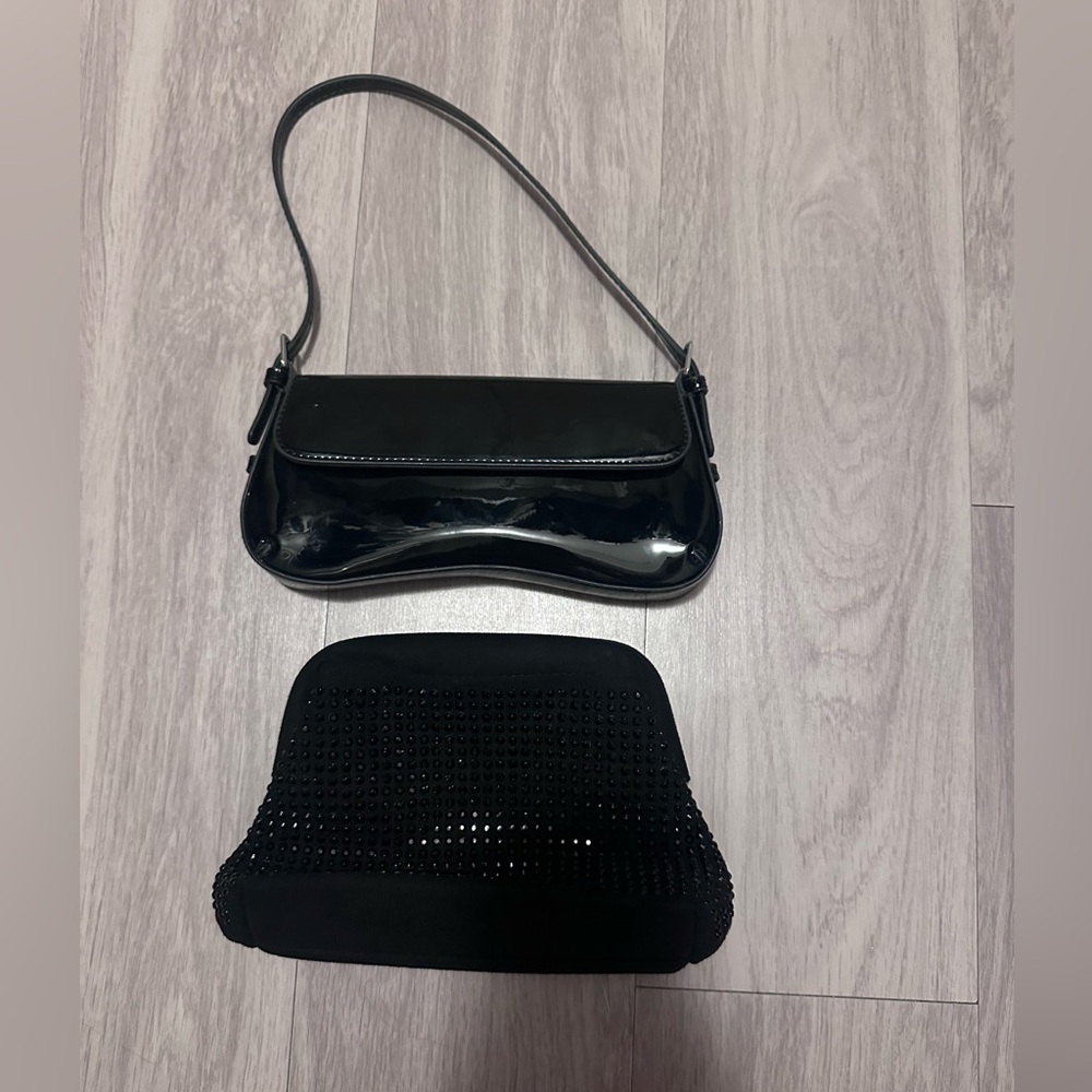 Black shoulder bag and sparkly clutch